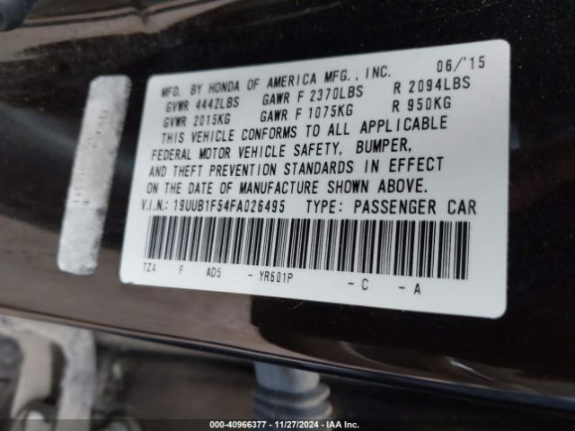 19UUB1F54FA026495 Acura TLX TECH