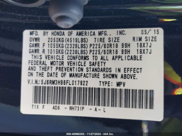 5J6RM3H96FL017922 Honda Cr-v Touring