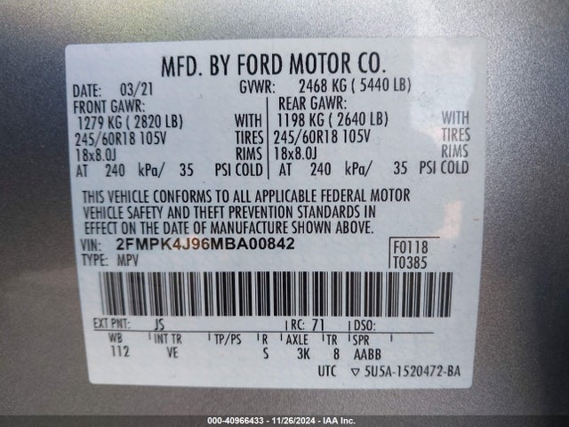 Ford EDGE SEL 2021 2FMPK4J96MBA00842 Image 9