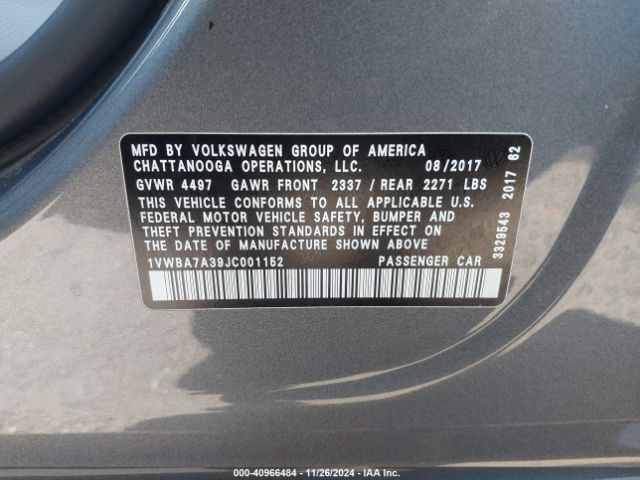 1VWBA7A39JC001152 Volkswagen Passat 2.0t Se