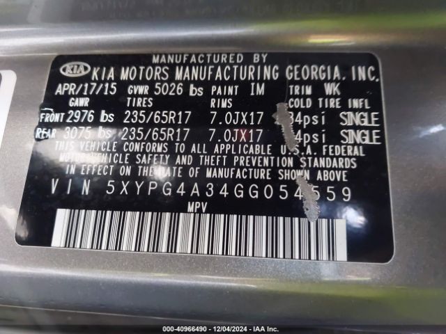 5XYPG4A34GG054559 KIA Sorento 2.4l L