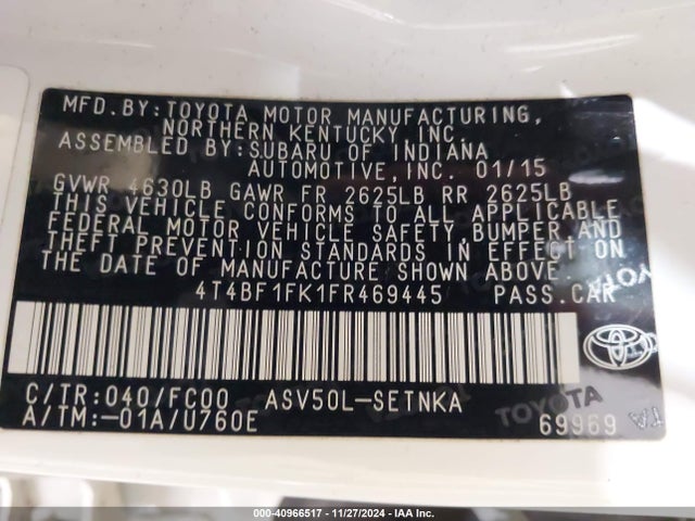 Toyota CAMRY LE 2015 4T4BF1FK1FR469445 Image 9