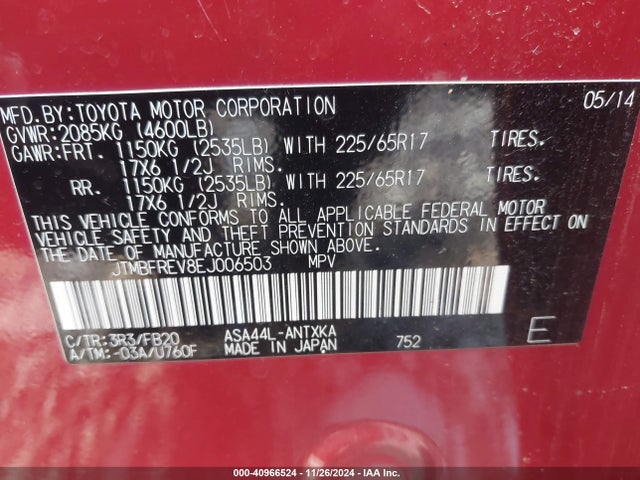 Toyota RAV4 LE 2014 JTMBFREV8EJ006503 Image 9