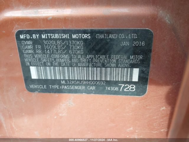 2017 MITSUBISHI MIRAGE ML32A5HJ9HH000692 Photo 8
