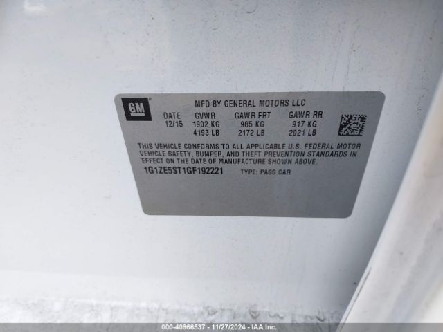 1G1ZE5ST1GF192221 Chevrolet MALIBU 1LT