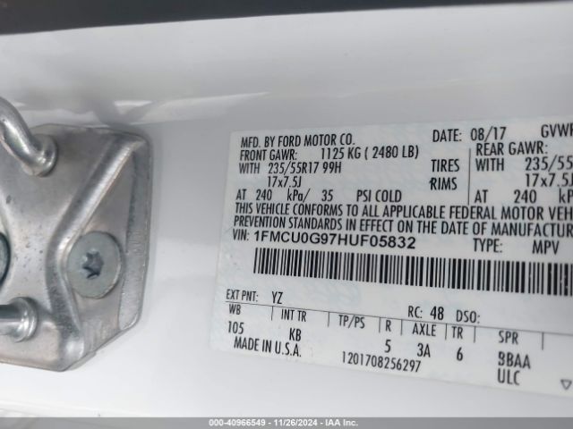 1FMCU0G97HUF05832 Ford ESCAPE SE