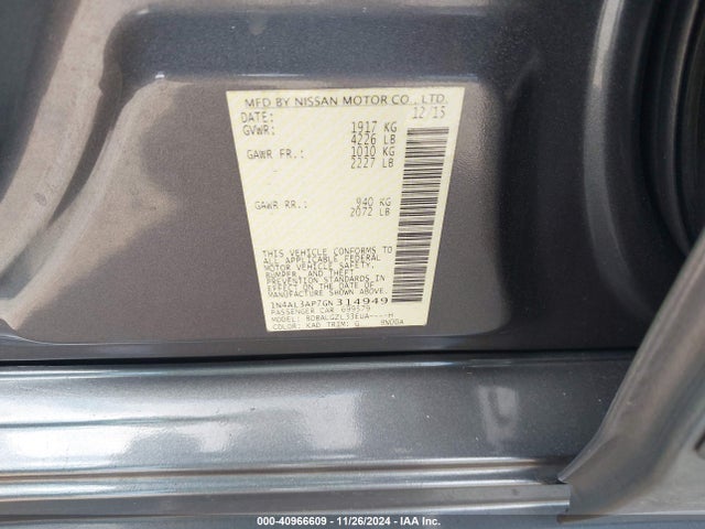 Nissan Altima 2.5 S 2016 1N4AL3AP7GN314949 Image 9
