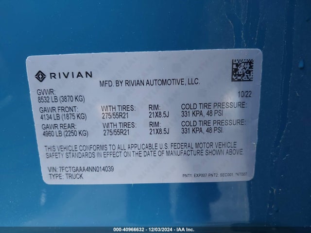 Rivian R1t Adventure 2022 7FCTGAAA4NN014039 Image 9