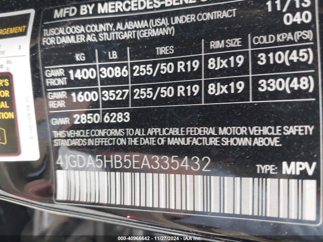 4JGDA5HB5EA335432 Mercedes-Benz Ml 350 4matic