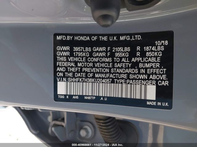 SHHFK7H38KU204057 Honda Civic Lx