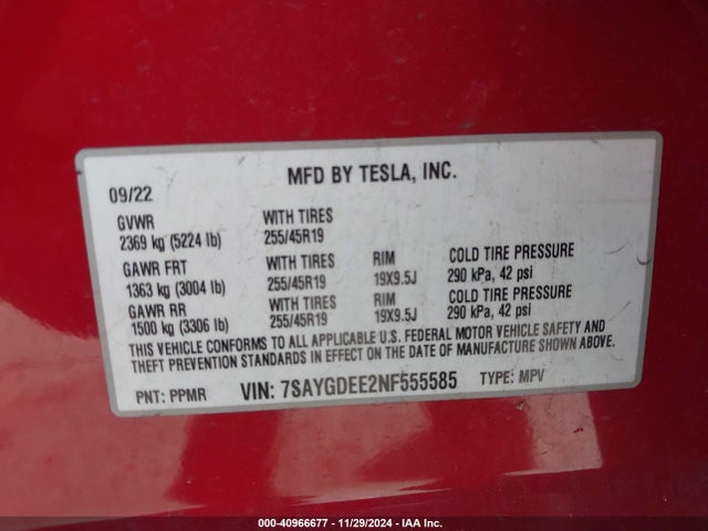 2022 TESLA MODEL Y 7SAYGDEE2NF555585 Photo 8