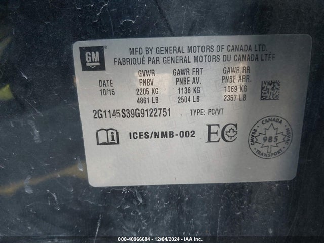 Chevrolet IMPALA 2LZ 2016 2G1145S39G9122751 Image 9