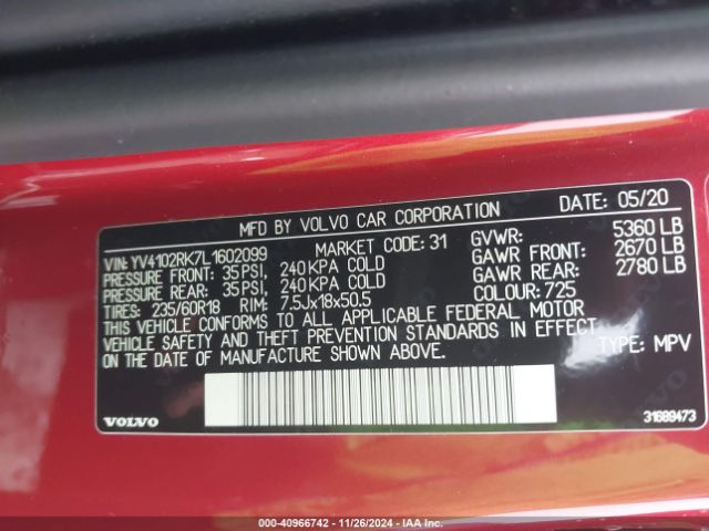 YV4102RK7L1602099 Volvo Xc60 T5 Momentum