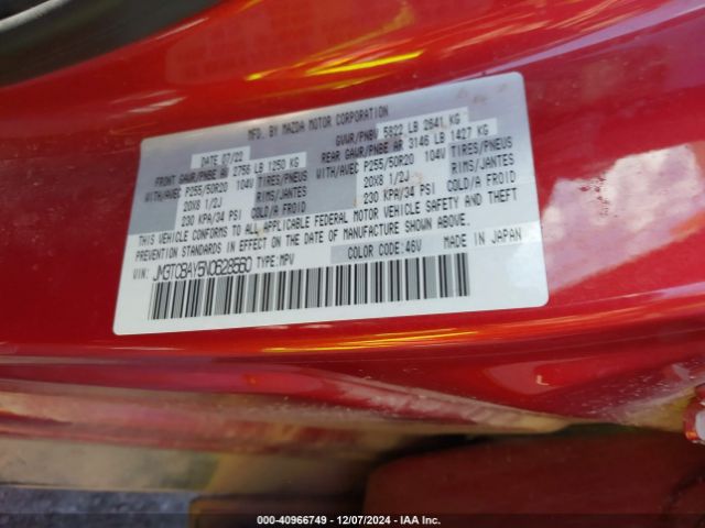 JM3TCBAY5N0628560 Mazda Cx-9 Touring Plus