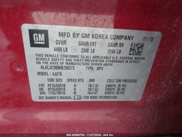KL4CJESB9KB790373 Buick Encore Awd Preferred