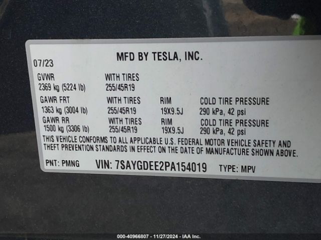 7SAYGDEE2PA154019 Tesla Model Y Awd/long Range Dual Motor All-wheel Drive