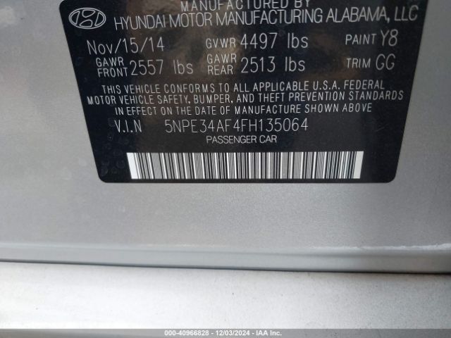 5NPE34AF4FH135064 Hyundai Sonata Sport