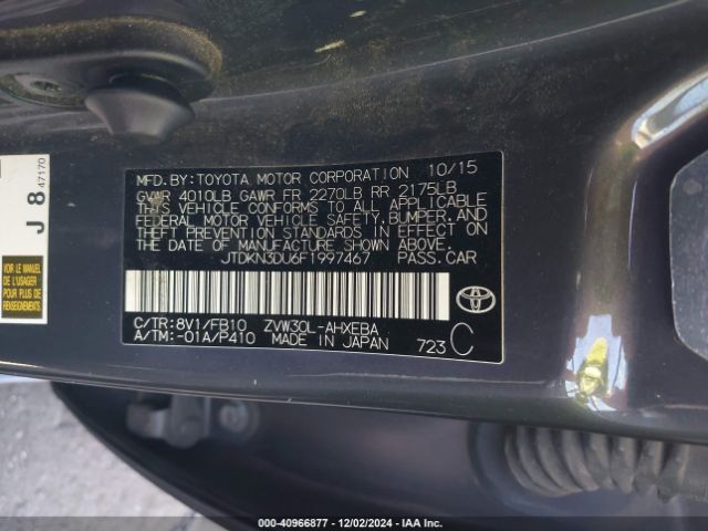 JTDKN3DU6F1997467 Toyota Prius
