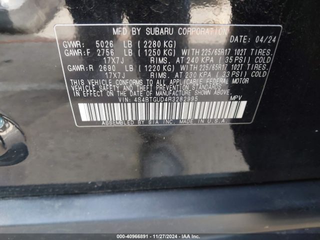 4S4BTGUD4R3282995 Subaru Outback Wilderness