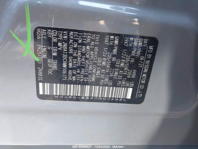 JN8AT3DCXMW106173 Nissan Rogue Platinum Fwd