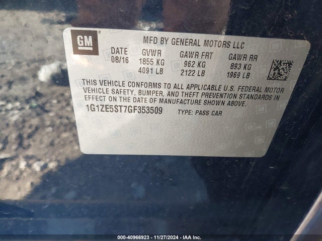Chevrolet MALIBU 1LT 2016 1G1ZE5ST7GF353509 Image 9