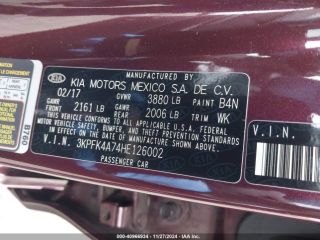 3KPFK4A74HE126002 KIA FORTE LX