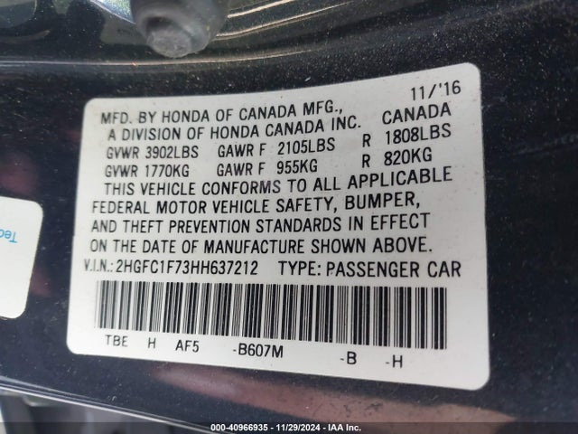Honda Civic Ex-l 2017 2HGFC1F73HH637212 Image 9