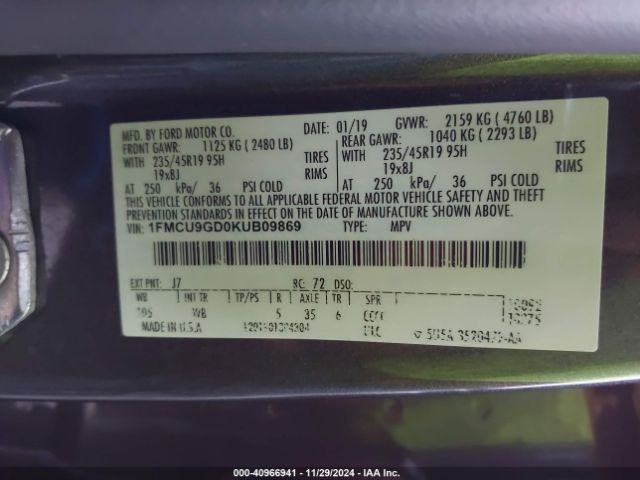 2019 FORD ESCAPE 1FMCU9GD0KUB09869 Photo 8