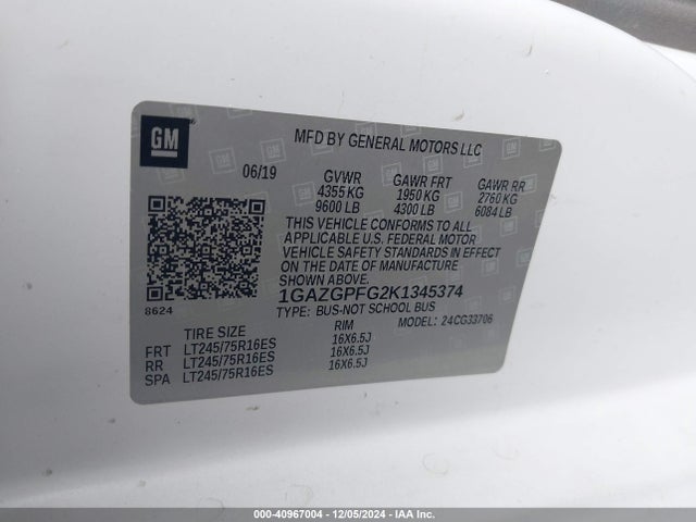 Chevrolet Express 3500 Lt 2019 1GAZGPFG2K1345374 Image 9