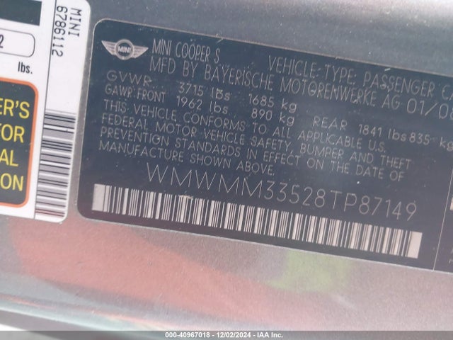 2008 MINI COOPER S CLUBMAN WMWMM33528TP87149 Photo 8