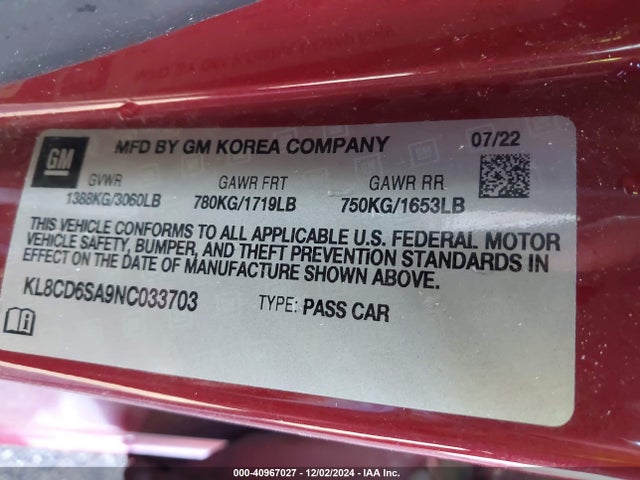 Chevrolet Spark Fwd 1lt Automatic 2022 KL8CD6SA9NC033703 Image 9