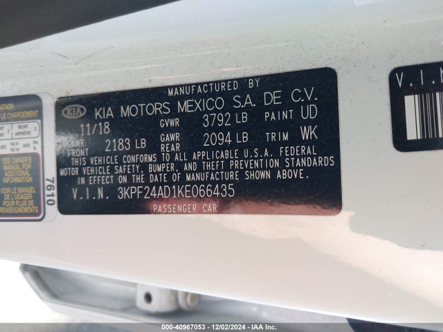 3KPF24AD1KE066435 KIA Forte Lxs