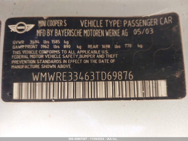 2003 MINI COOPER S WMWRE33463TD69876 Photo 8