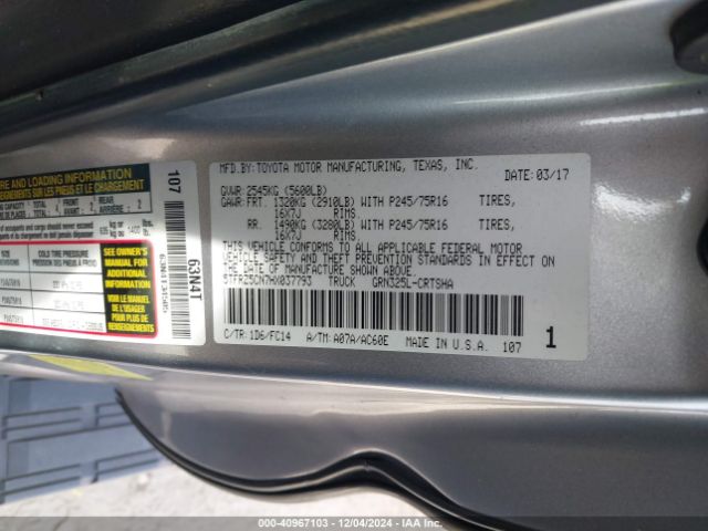 5TFRZ5CN7HX037793 Toyota Tacoma Sr5 V6