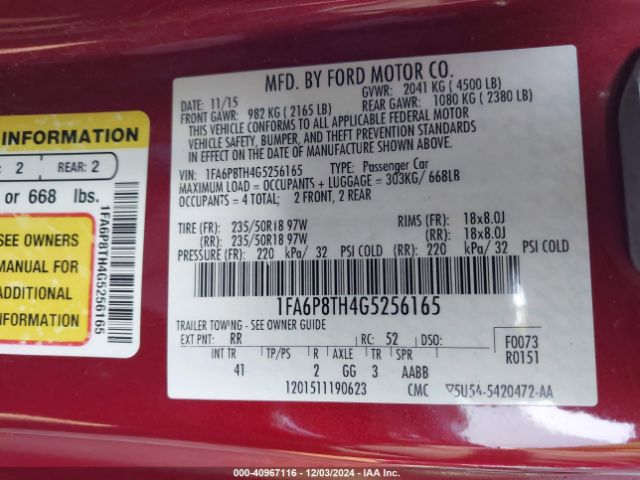 1FA6P8TH4G5256165 Ford Mustang Ecoboost