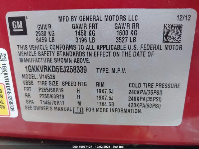 1GKKVRKD5EJ258339 GMC Acadia Slt-1