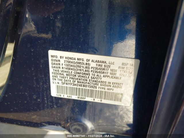 5FNYF3H24EB015926 Honda PILOT LX