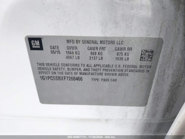 1G1PC5SBXF7268466 Chevrolet Cruze 1lt Auto