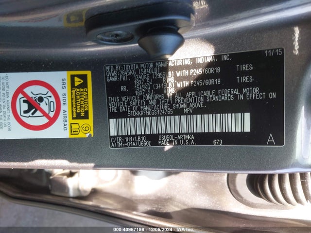 Toyota Highlander Xle V6 2016 5TDKKRFH0GS124765 Image 9