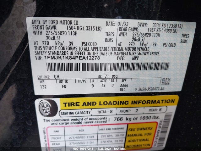 1FMJK1K84PEA12278 Ford Expedition Limited Max