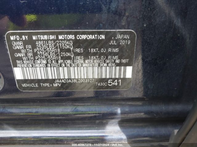 2020 MITSUBISHI OUTLANDER JA4AD3A38LZ003127 Photo 8