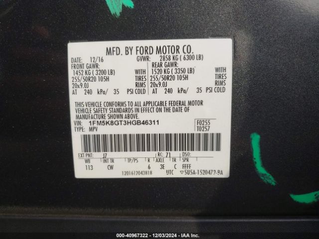 1FM5K8GT3HGB46311 Ford EXPLORER SPORT