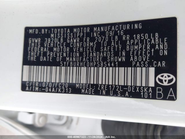 5YFBURHE0HP585441 Toyota Corolla L/le/xle/se/xse