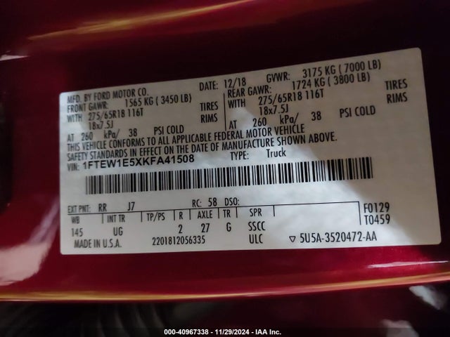 Ford F-150 Xlt 2019 1FTEW1E5XKFA41508 Image 9