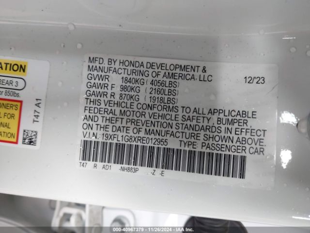 19XFL1G8XRE012955 Honda Civic Sport Touring