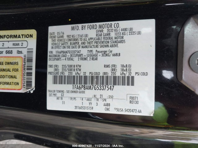 Ford Mustang V6 2016 1FA6P8AM7G5337547 Image 9
