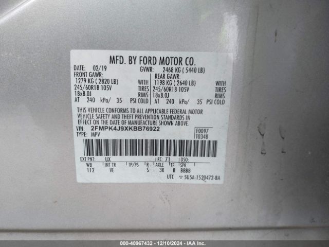 2FMPK4J9XKBB76922 Ford EDGE SEL