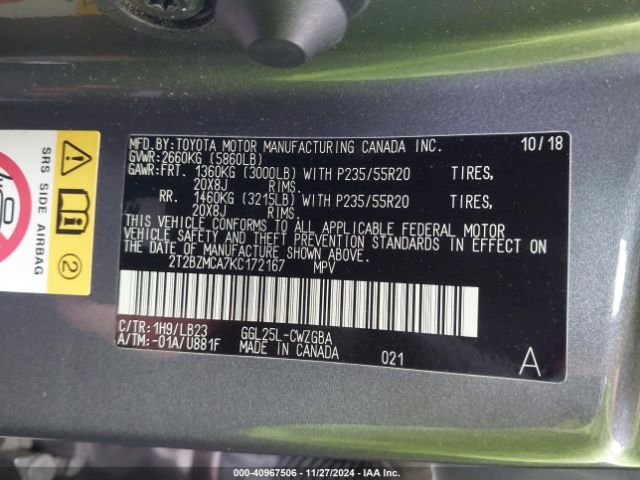 2T2BZMCA7KC172167 Lexus RX 350