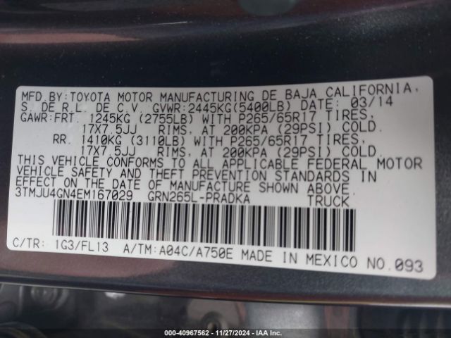 3TMJU4GN4EM167029 Toyota Tacoma Double Cab Prerunner