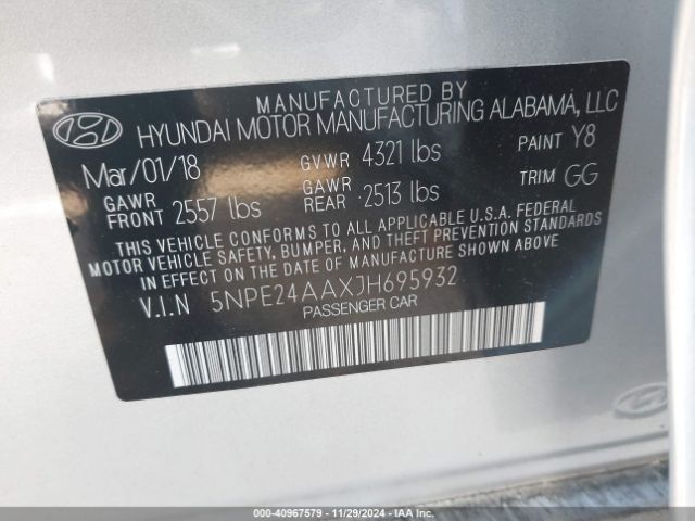 5NPE24AAXJH695932 Hyundai SONATA ECO